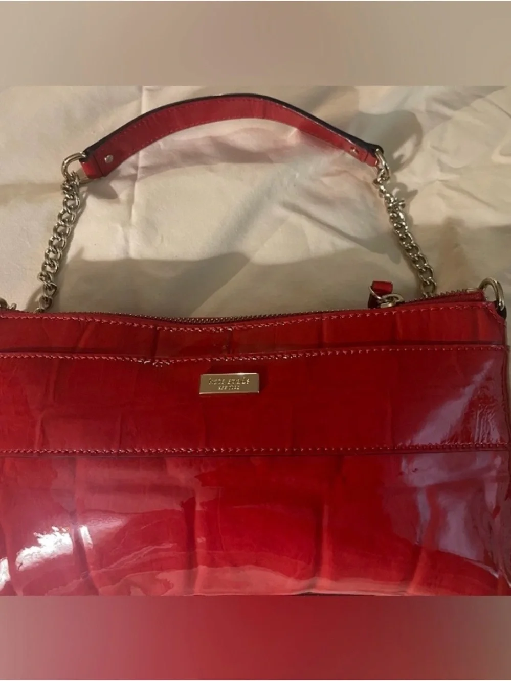 Kate Spade Knightsbridge Red Croc Patent Leather Bow Chain Shoulder Clutch